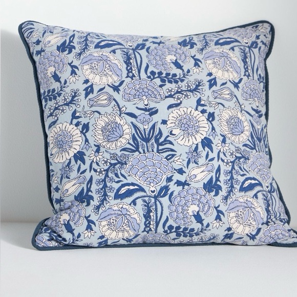 Anthropologie 18” x 18” Cotton Block Print Pillow